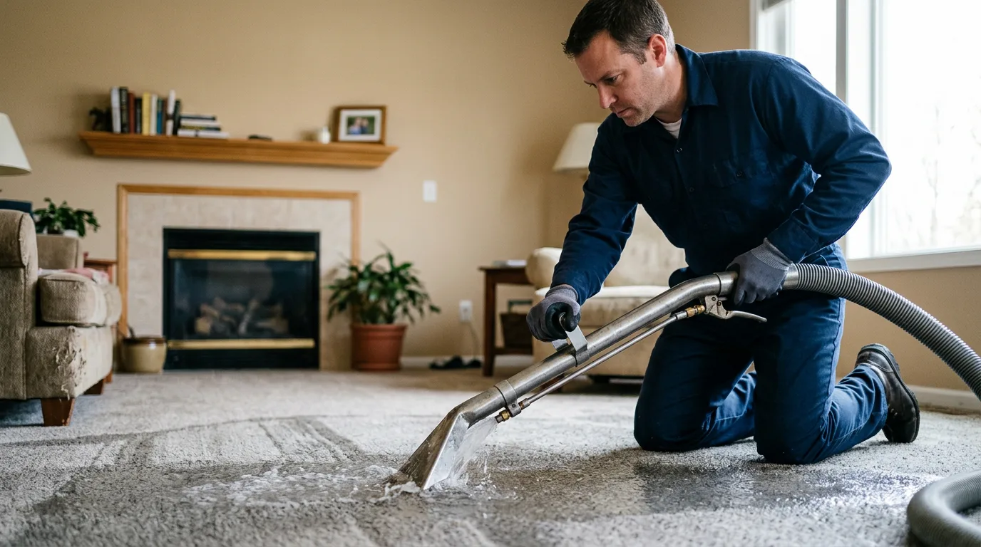 Water damage restoration technician working near Penns Grove, NJ