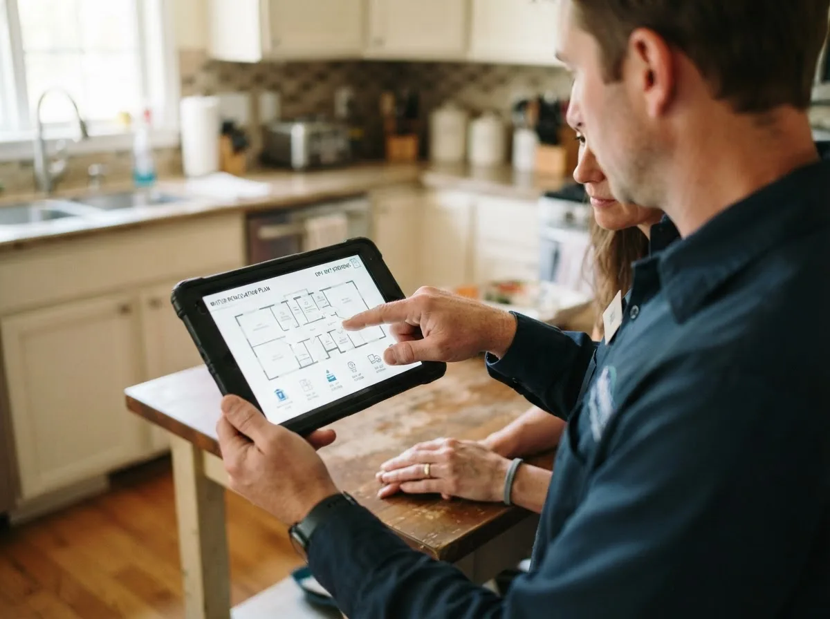 Water damage restoration technician inspecting a home in Penns Grove, NJ